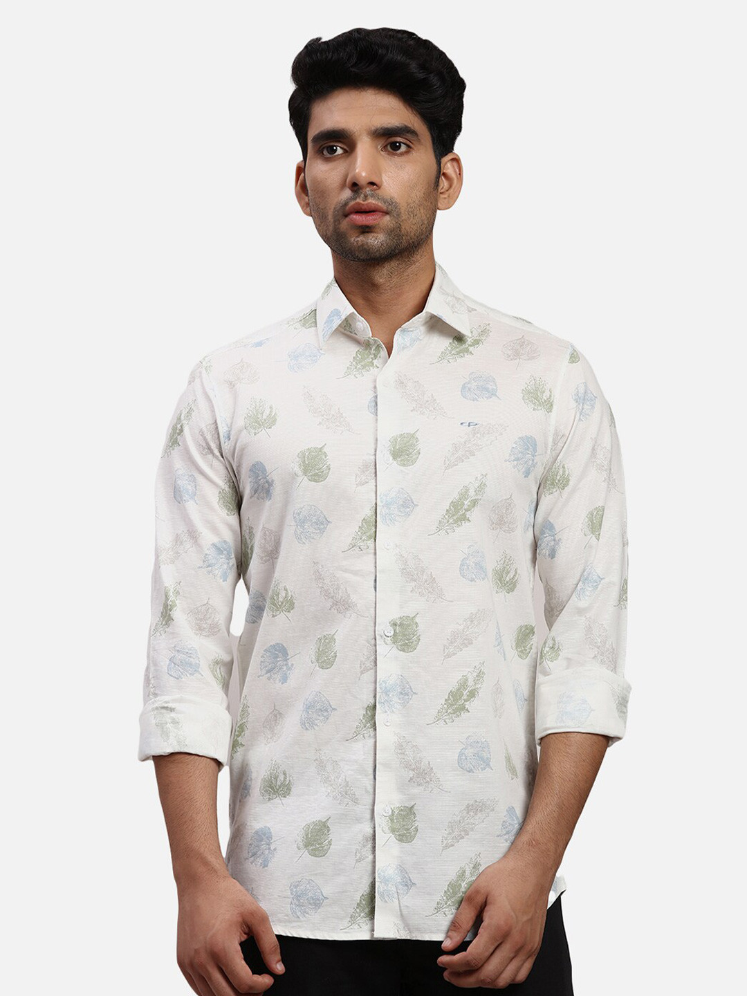 

ColorPlus Spread Collar Long Sleeves Regular Fit Floral Opaque Printed Casual Shirt, Blue