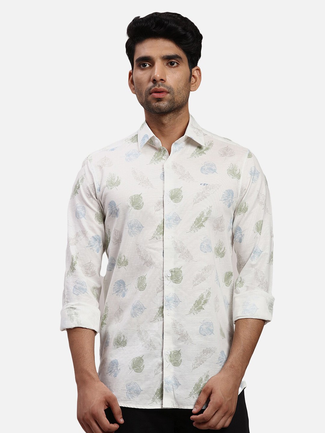 

ColorPlus Floral Printed Spread Collar Regular Sleeves Cotton Casual Shirt, Blue
