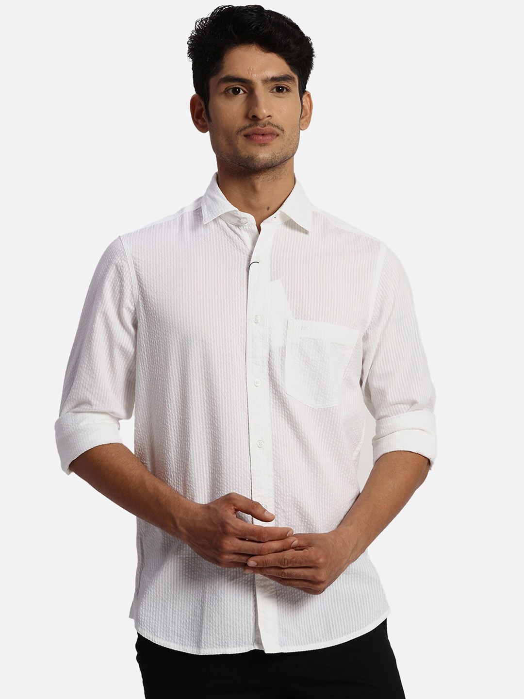 

ColorPlus Spread Collar Long Sleeves Regular Fit Opaque Casual Shirt, White