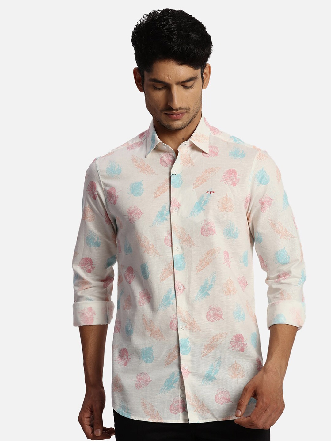 

ColorPlus Floral Printed Spread Collar Long Sleeves Cotton Casual Shirt, Red