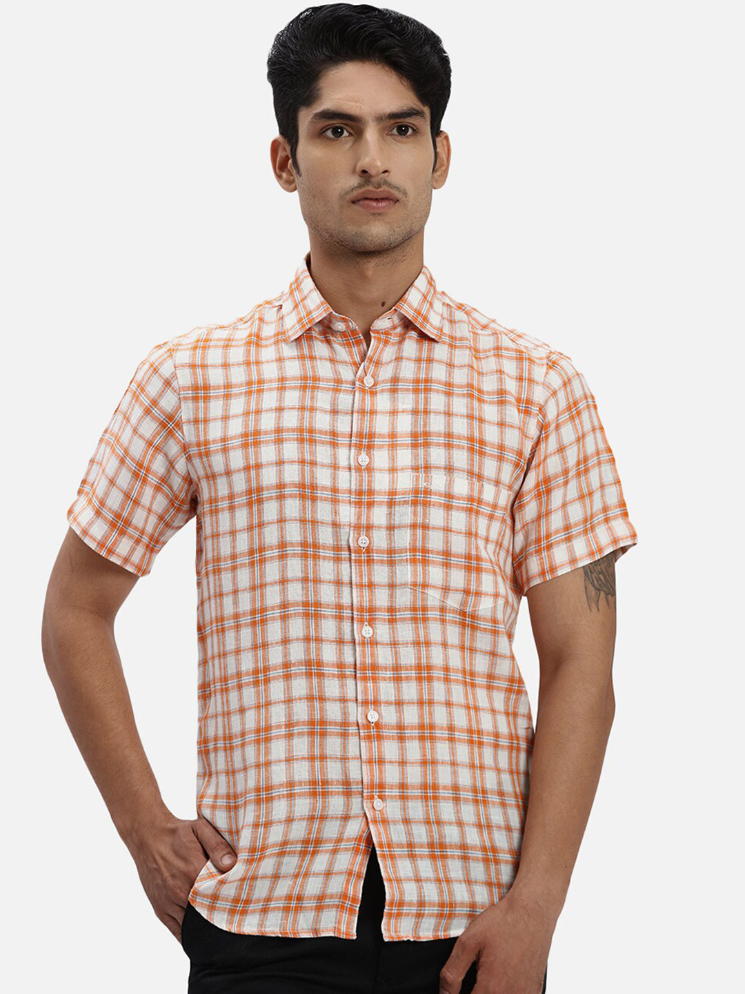 

ColorPlus Regular Fit Checked Casual Shirt, Orange