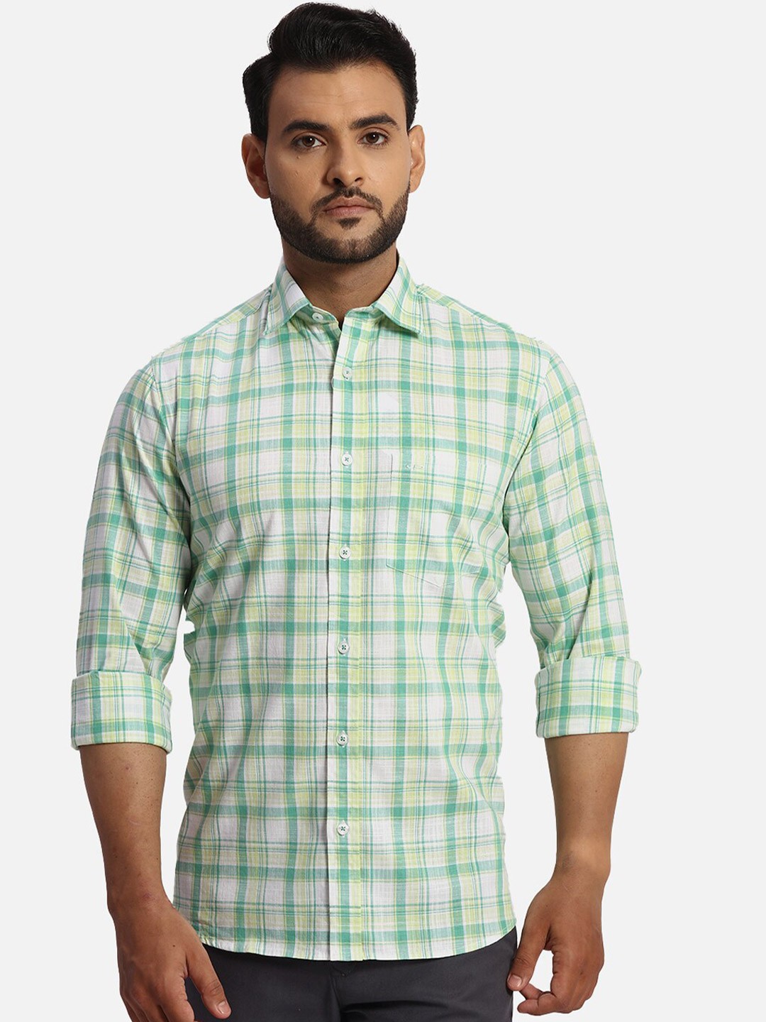 

ColorPlus Tartan Checked Cotton Casual Shirt, Green