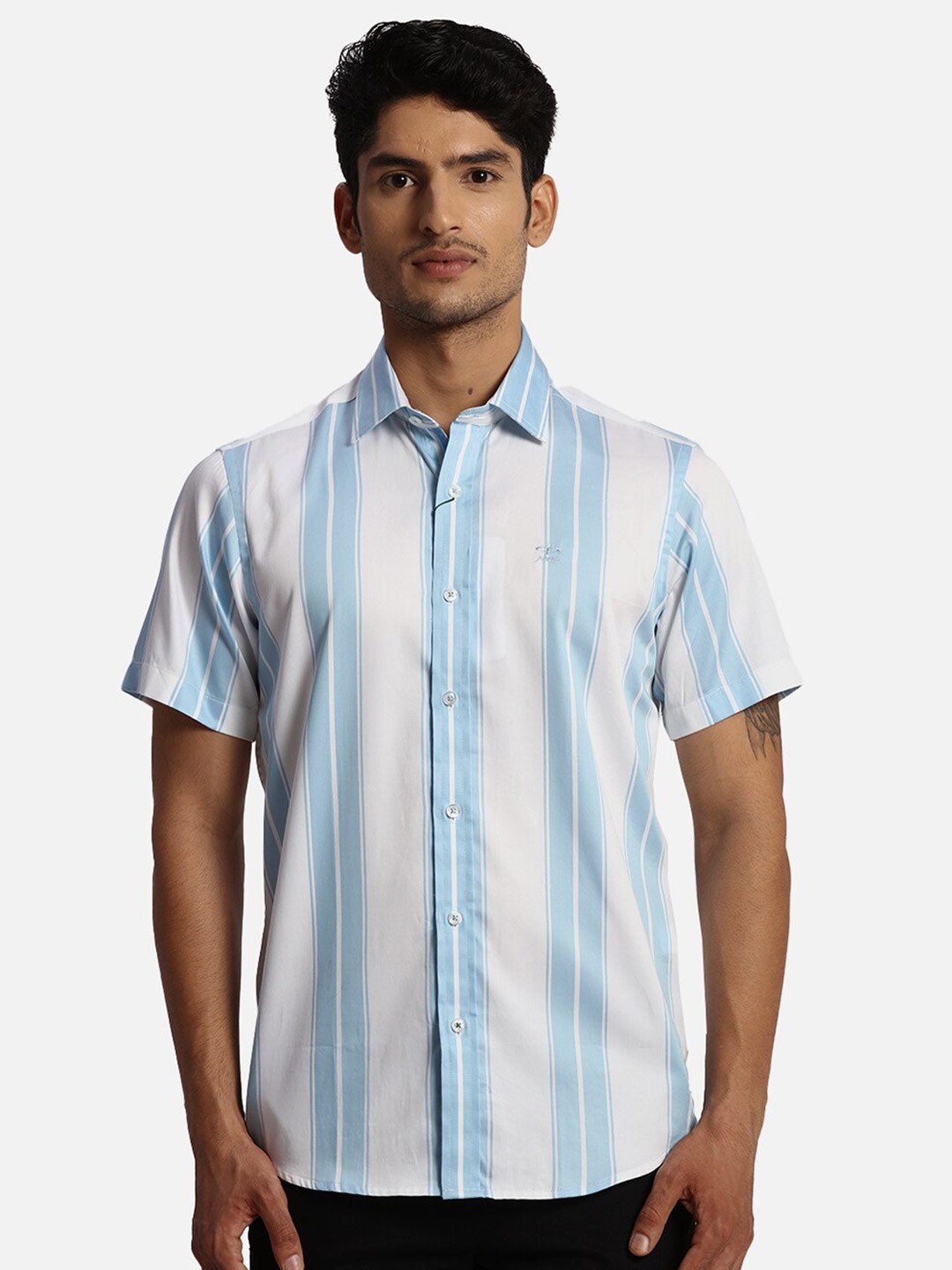 

ColorPlus Striped Spread Collar Casual Shirt, White
