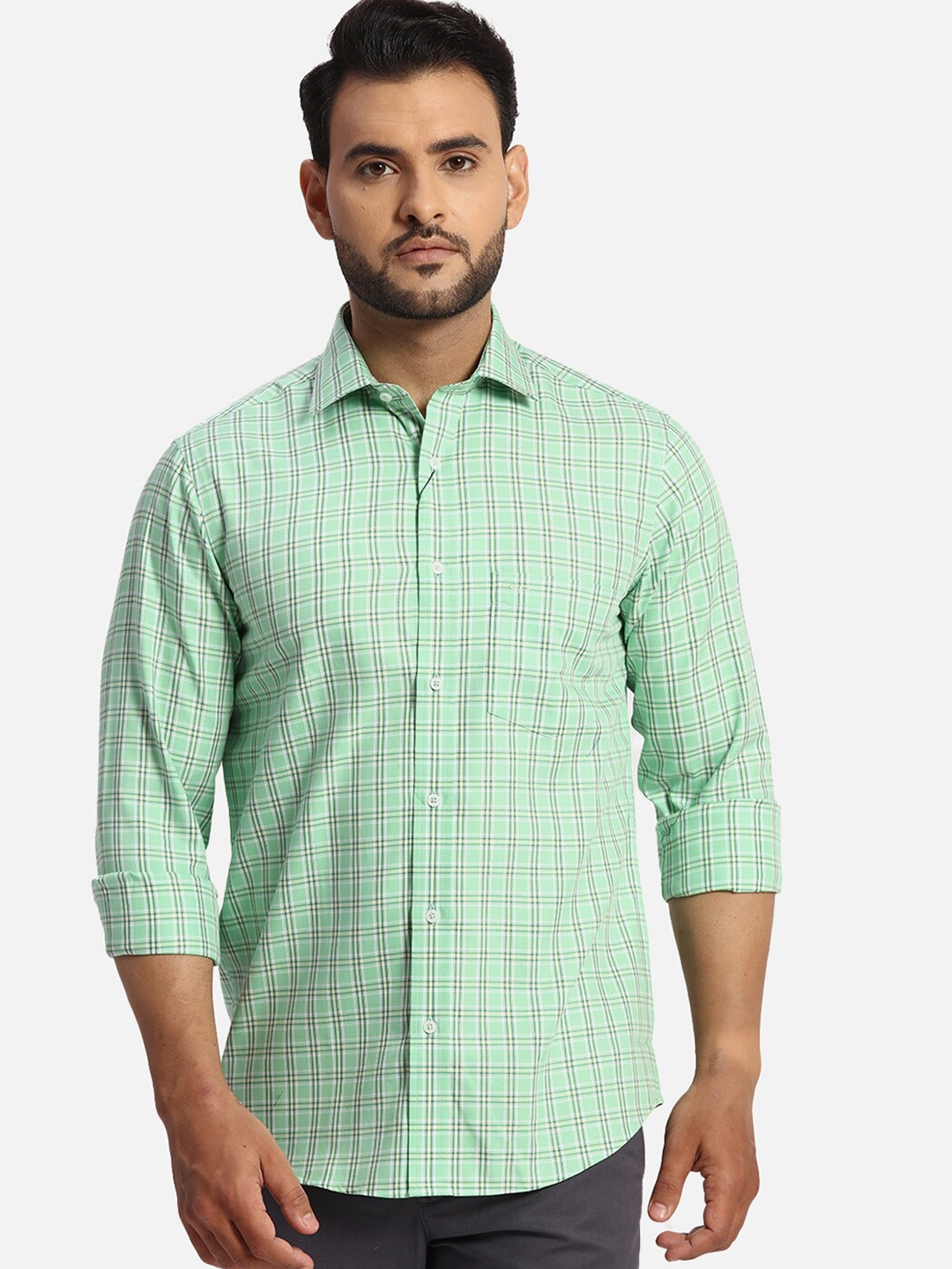 

ColorPlus Opaque Checked Cotton Casual Shirt, Green