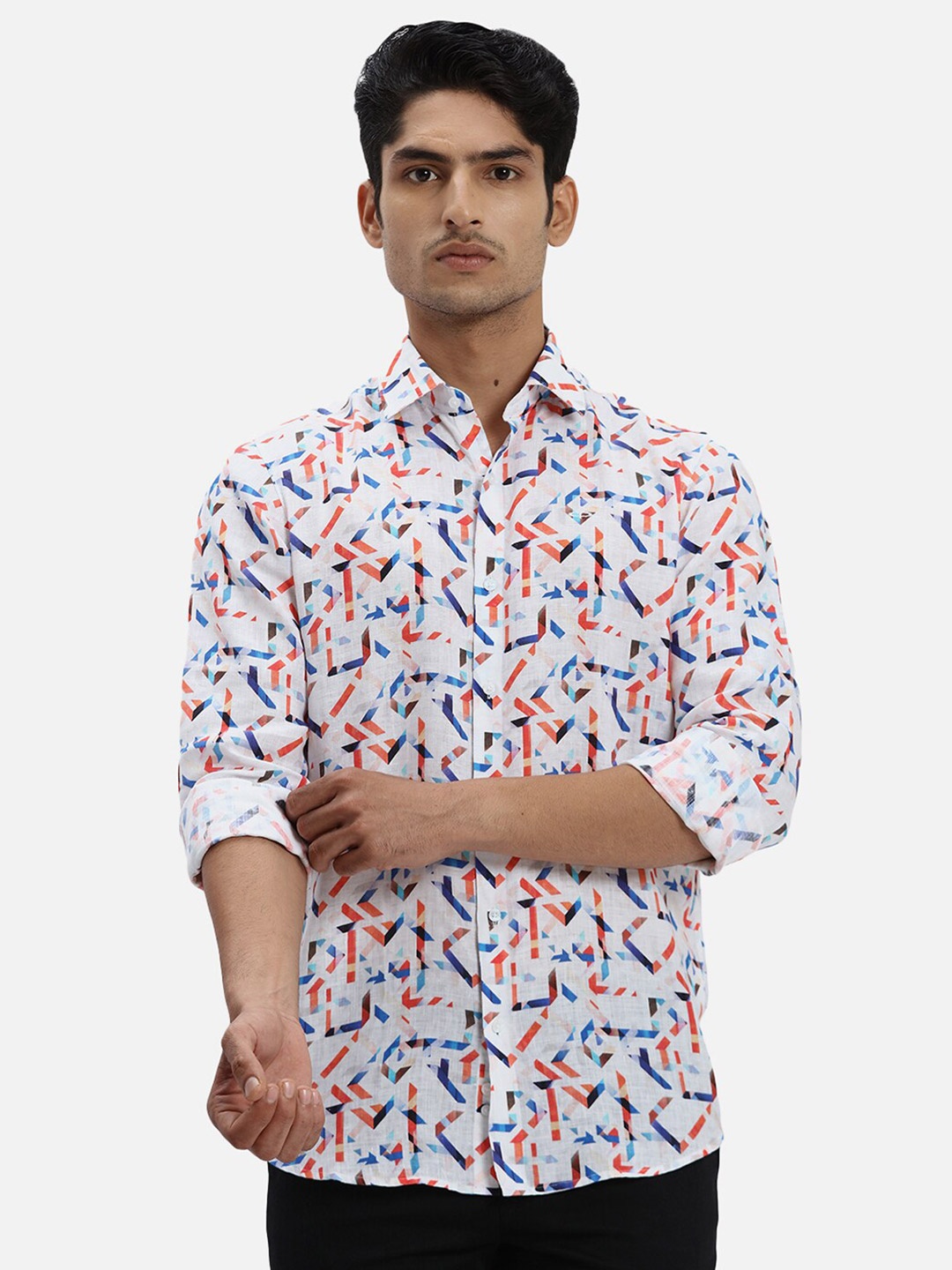 

ColorPlus Abstract Printed Opaque Linen Casual Shirt, Blue