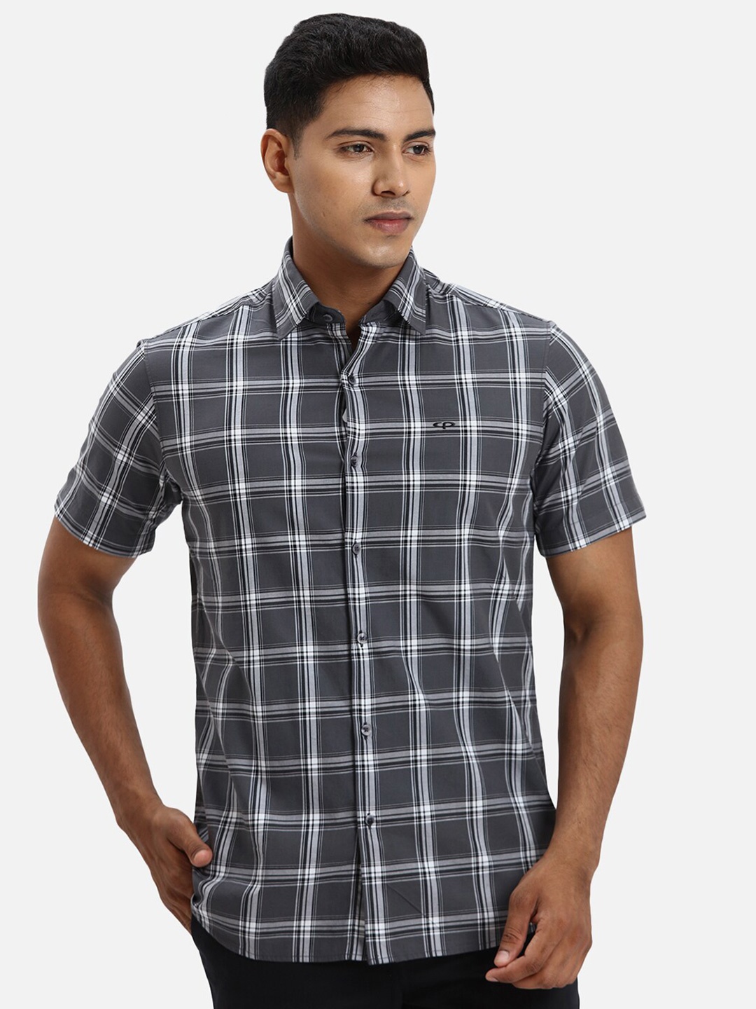 

ColorPlus Regular Fit Checked Cotton Casual Shirt, Grey