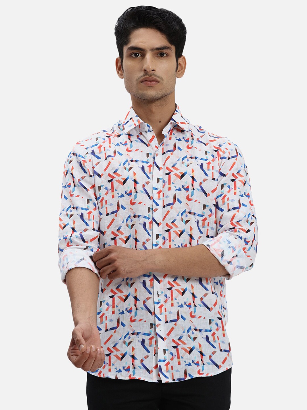 

ColorPlus Spread Collar Long Sleeves Regular Fit Opaque Printed Casual Shirt, Blue
