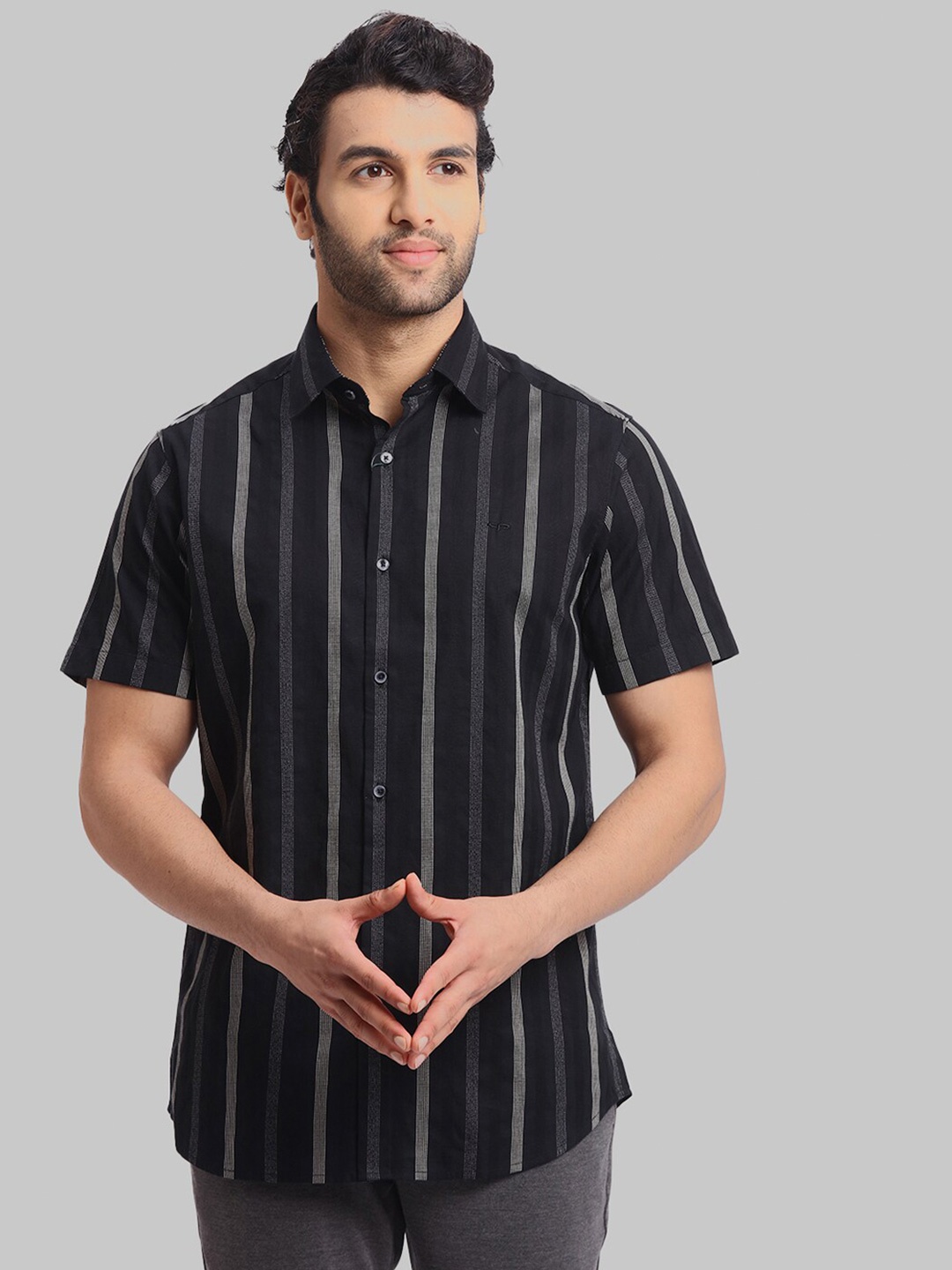 

ColorPlus Men Opaque Striped Regular Fit Cotton Casual Shirt, Black
