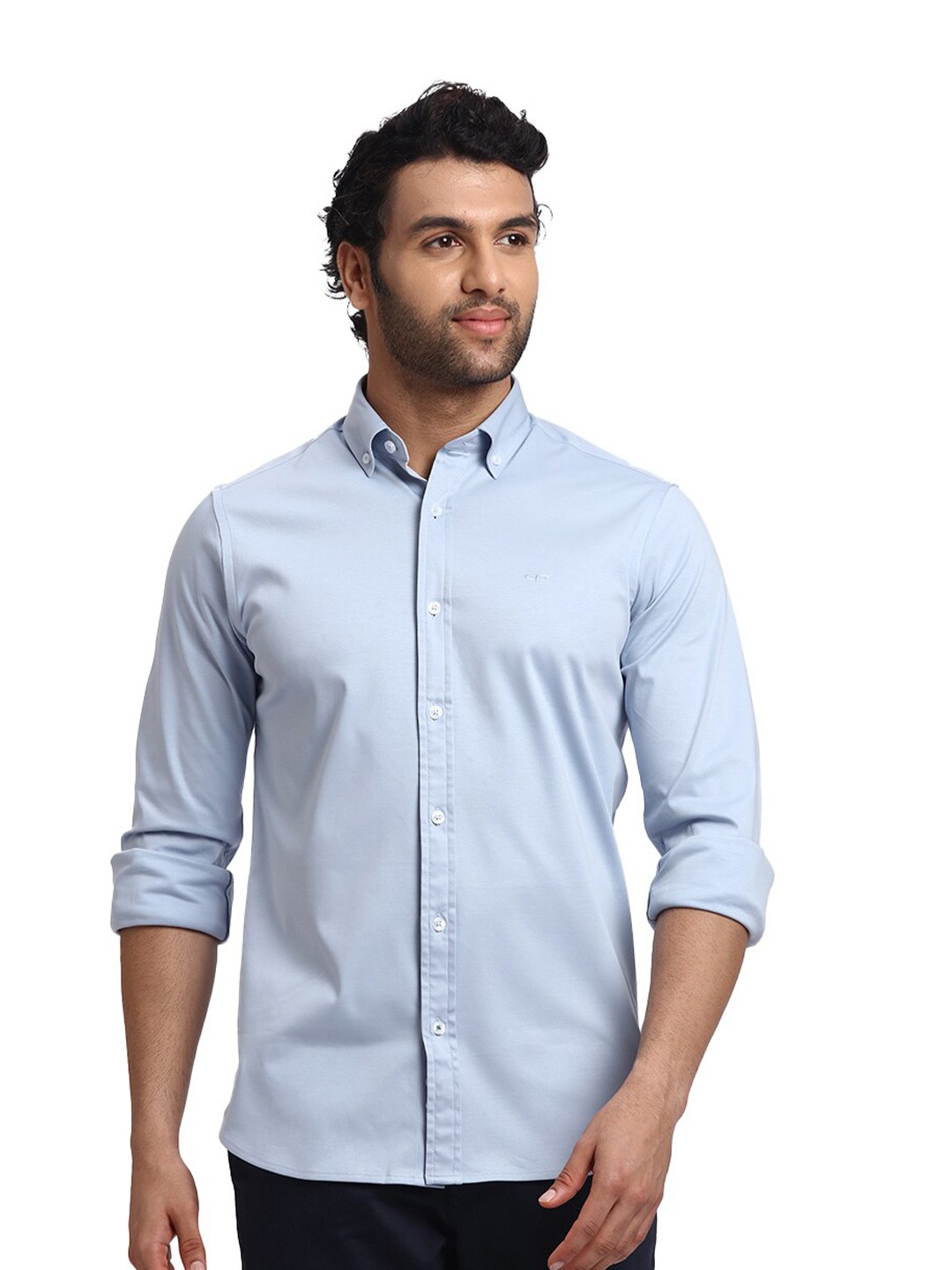 

ColorPlus Button-Down Collar Long Sleeves Cotton Casual Shirt, Blue