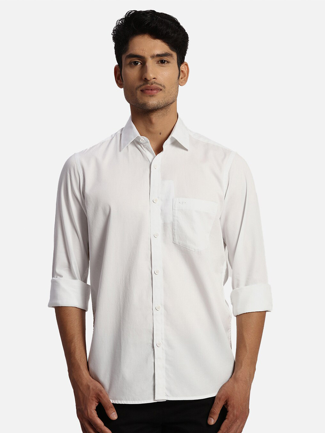

ColorPlus Spread Collar Long Sleeves Casual Cotton Shirt, White