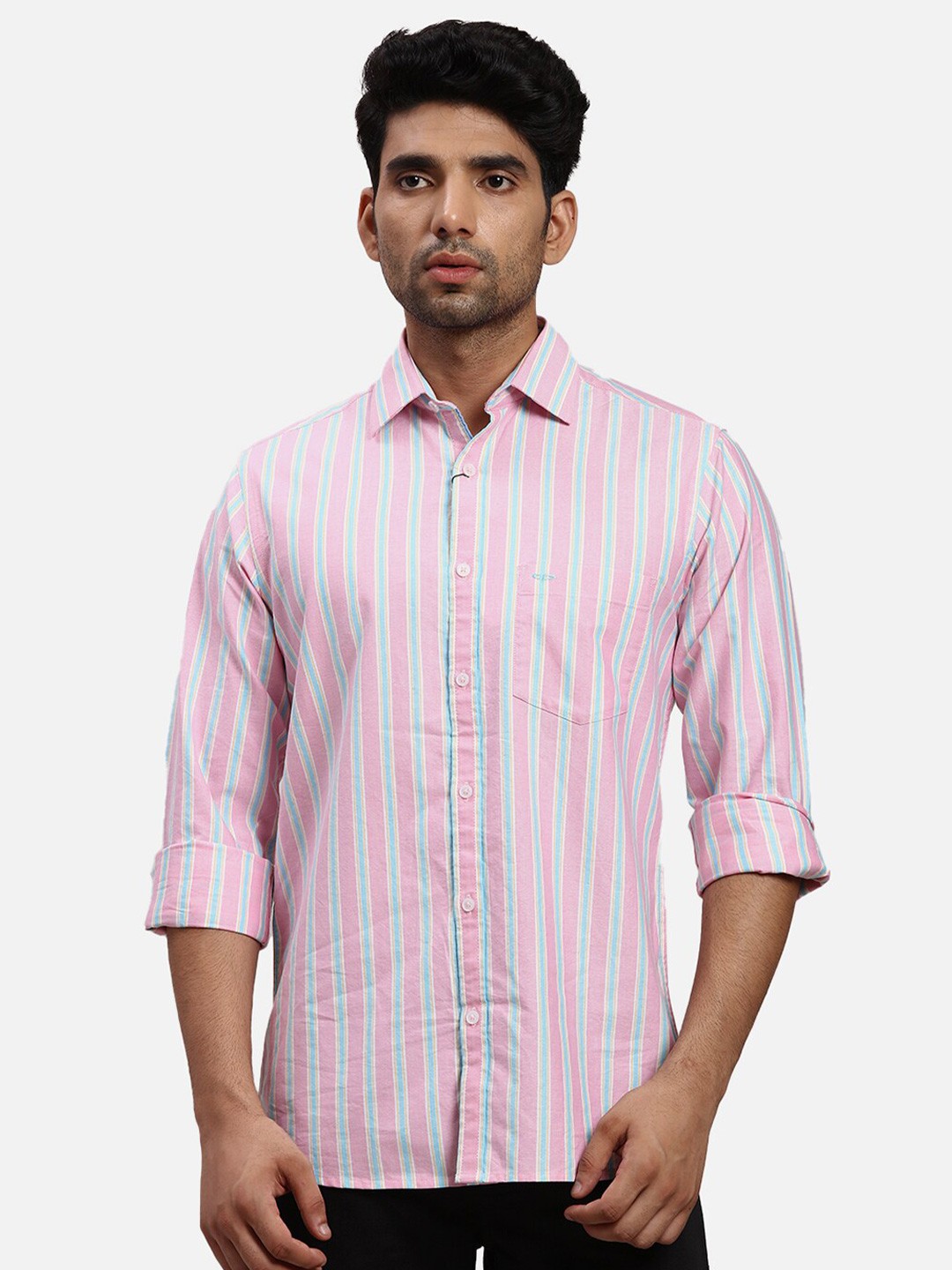 

ColorPlus Striped Spread Collar Long Sleeves Cotton Casual Shirt, Red