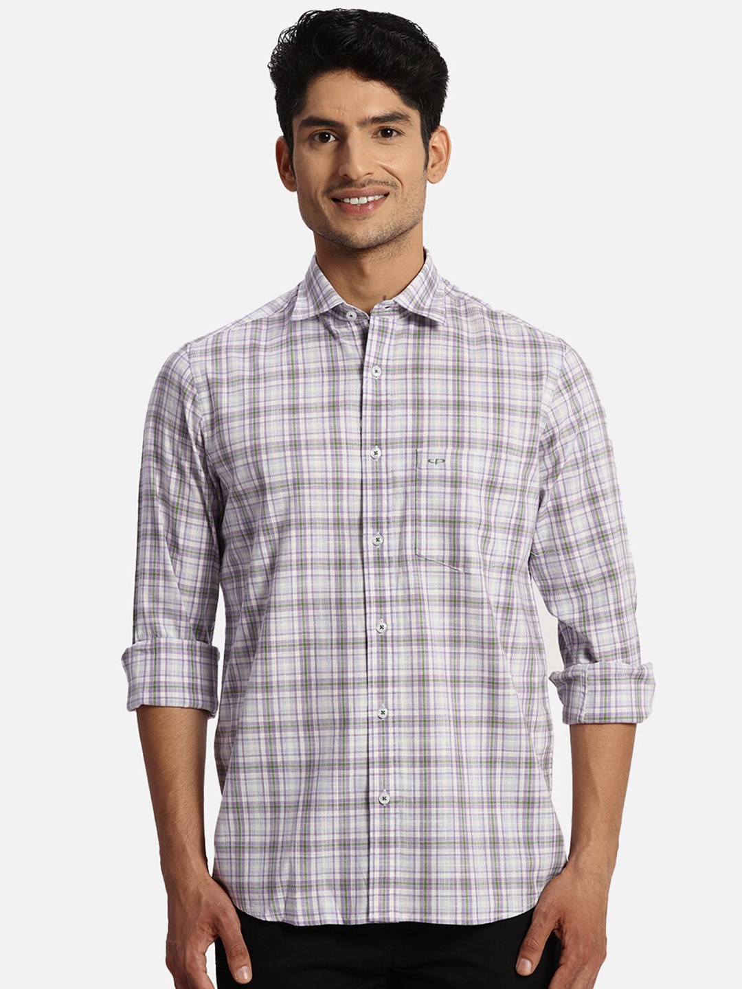 ColorPlus Regular Fit Checked Cotton Casual Shirt, Violet