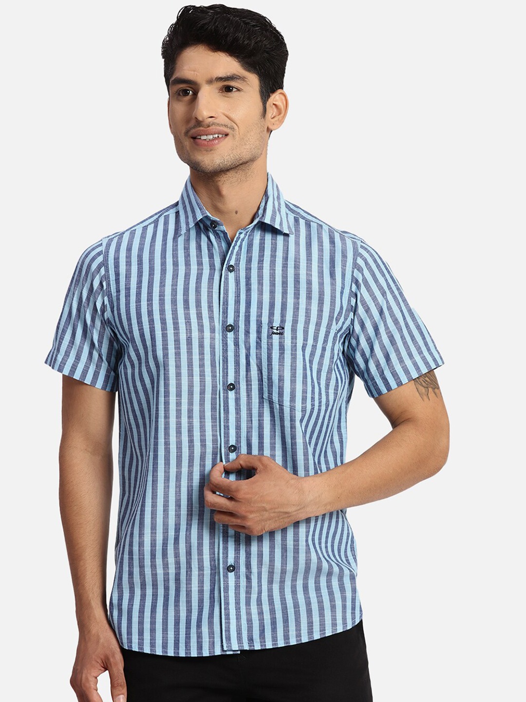 

ColorPlus Striped Spread Collar Casual Shirt, Blue