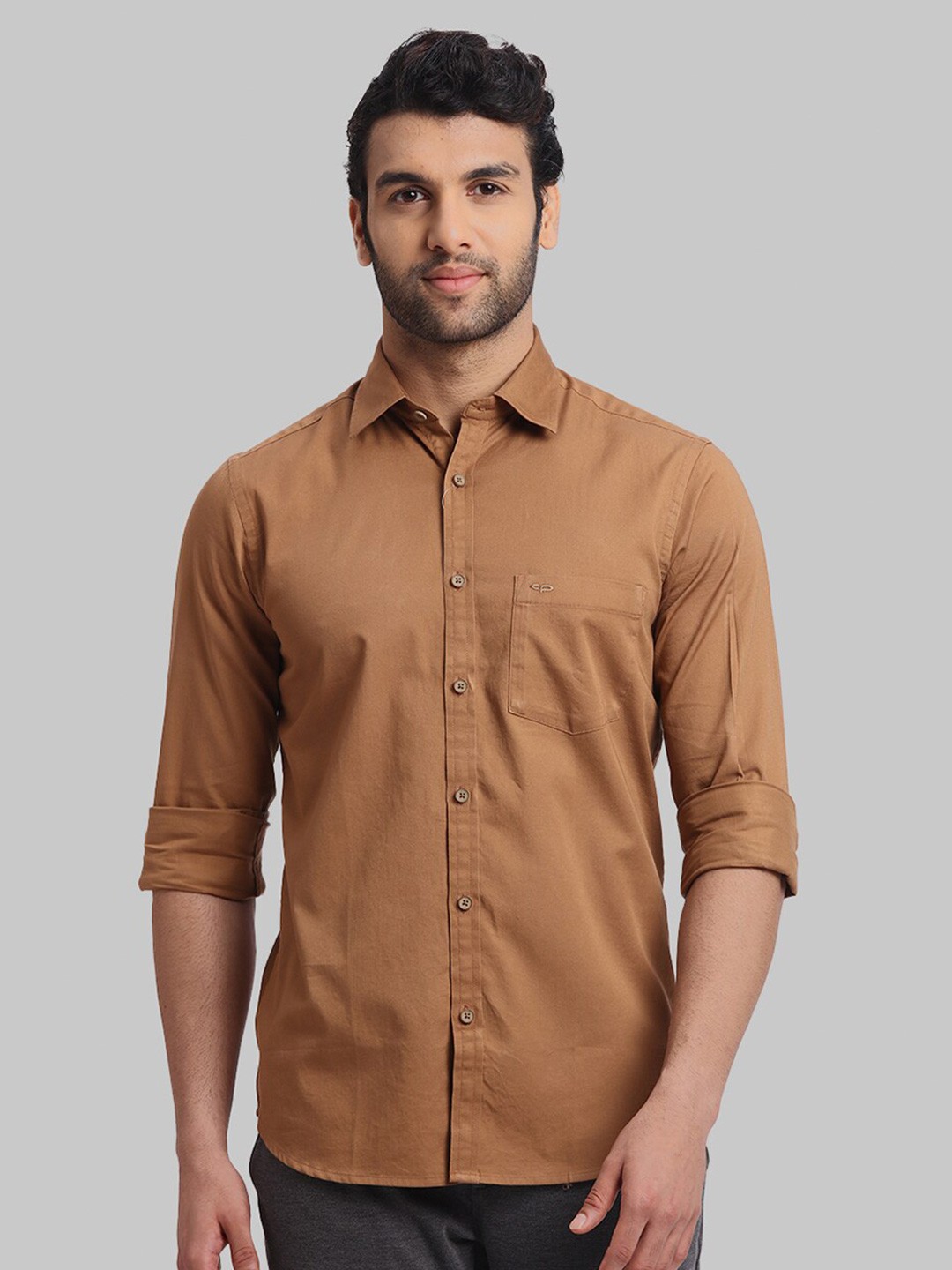 

ColorPlus Spread Collar Cotton Casual Shirt, Brown