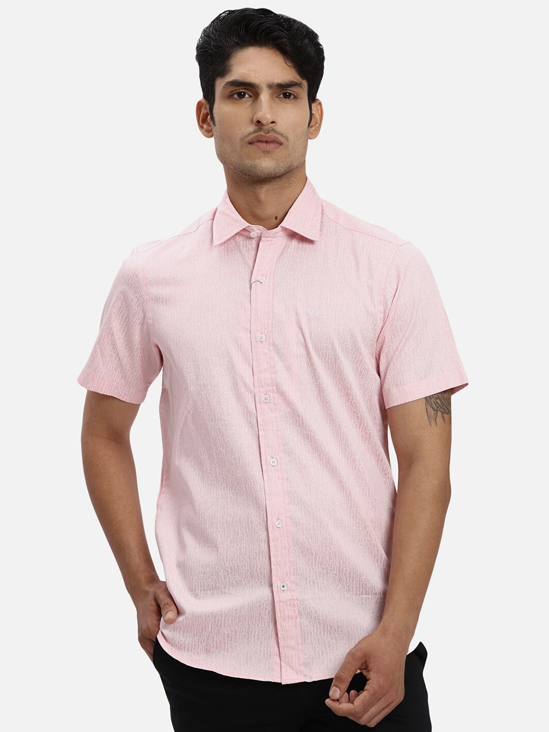 

ColorPlus Abstract Printed Spread Collar Cotton Casual Shirt, Pink