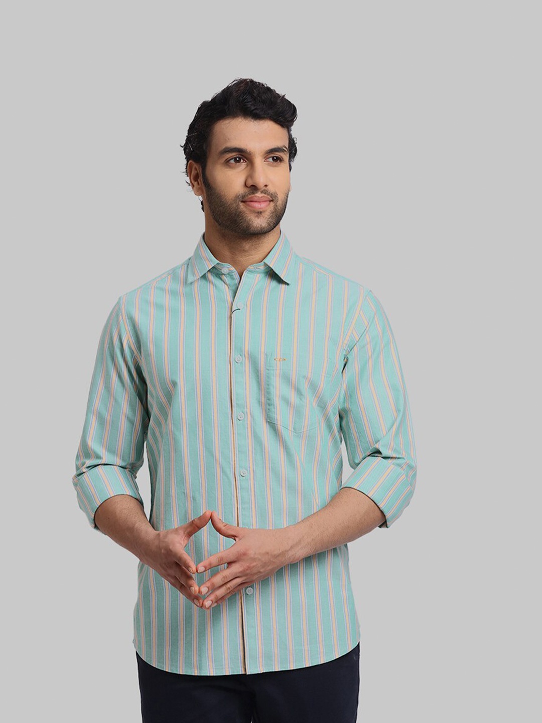 

ColorPlus Vertical Striped Cotton Casual Shirt, Green