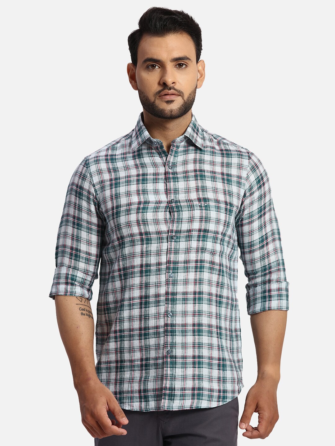 

ColorPlus Tartan Checks Checked Spread Collar Casual Shirt, Blue