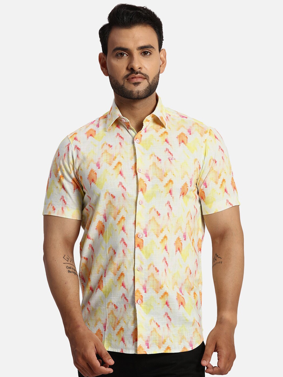 

ColorPlus Regular Fit Conversational Printed Cotton Casual Shirt, Yellow