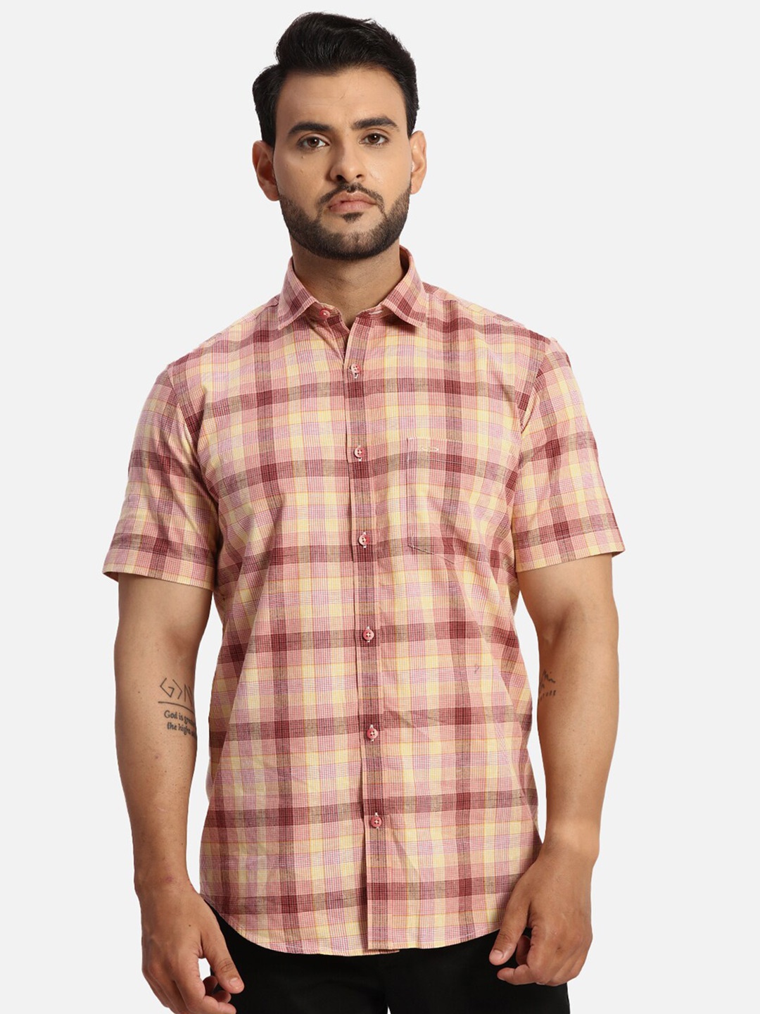 

ColorPlus Men Tartan Checks Opaque Checked Casual Shirt, Red