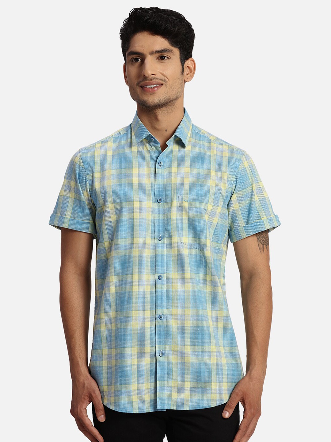 

ColorPlus Tartan Checks Opaque Cotton Casual Shirt, Blue
