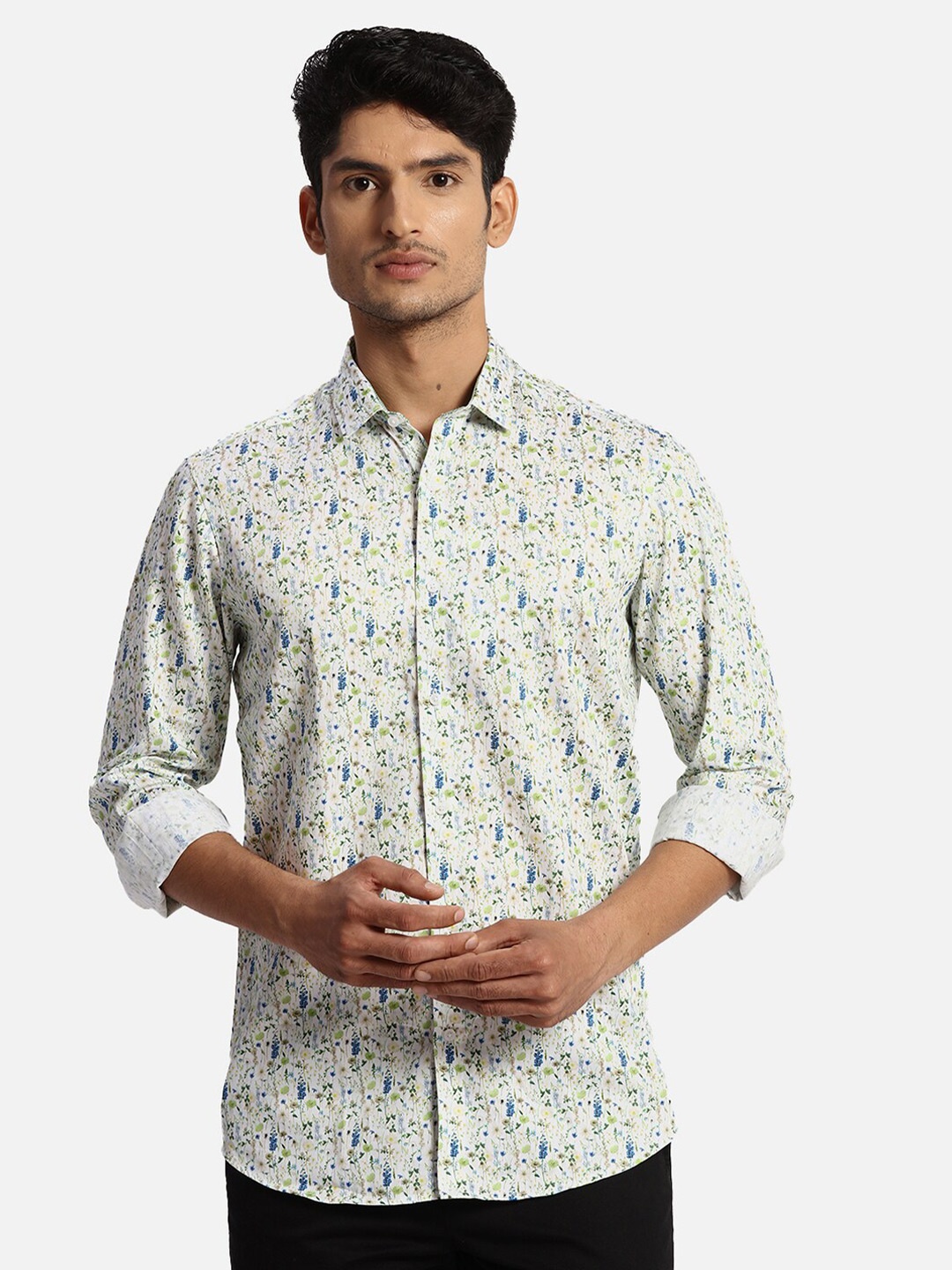 

ColorPlus Floral Printed Cotton Casual Shirt, Green