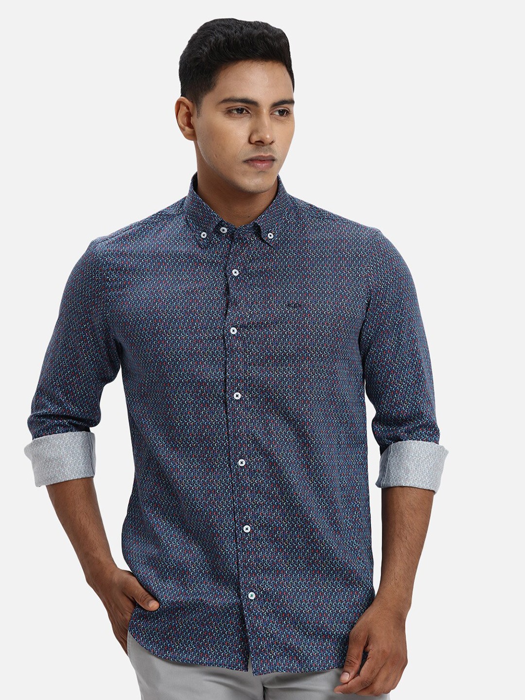 

ColorPlus Cotton Micro Ditsy Button-Down Collar Opaque Printed Casual Shirt, Blue