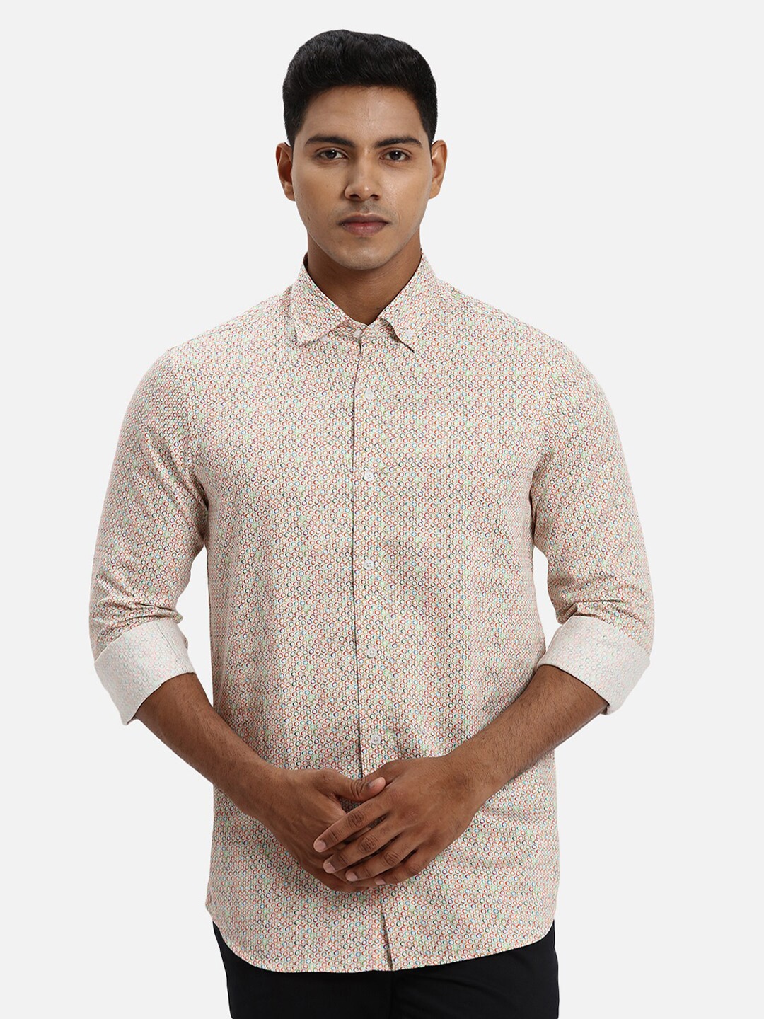 

ColorPlus Geometric Printed Button-Down Collar Cotton Casual Shirt, Orange