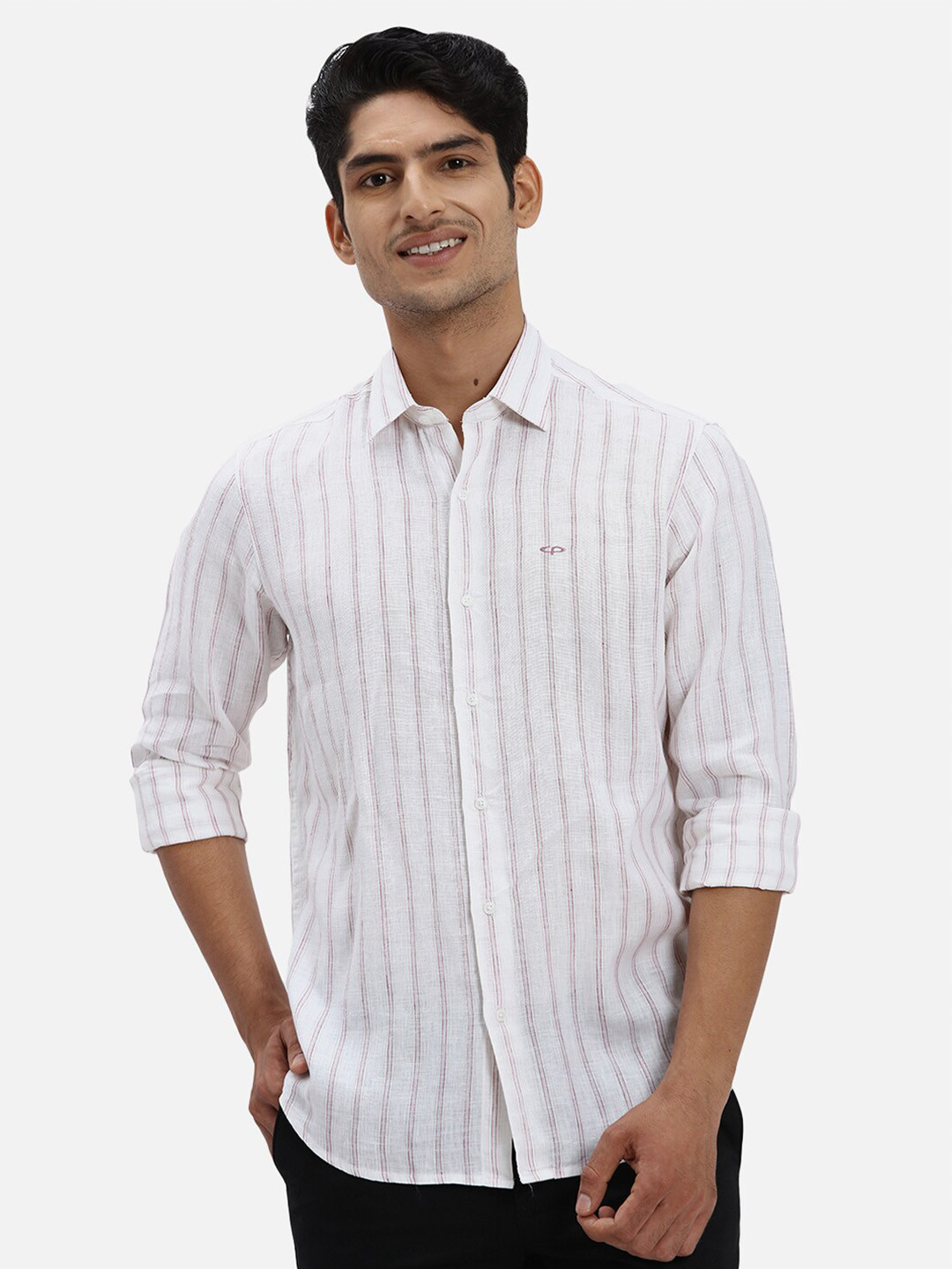 

ColorPlus Vertical Striped Linen Casual Shirt, White