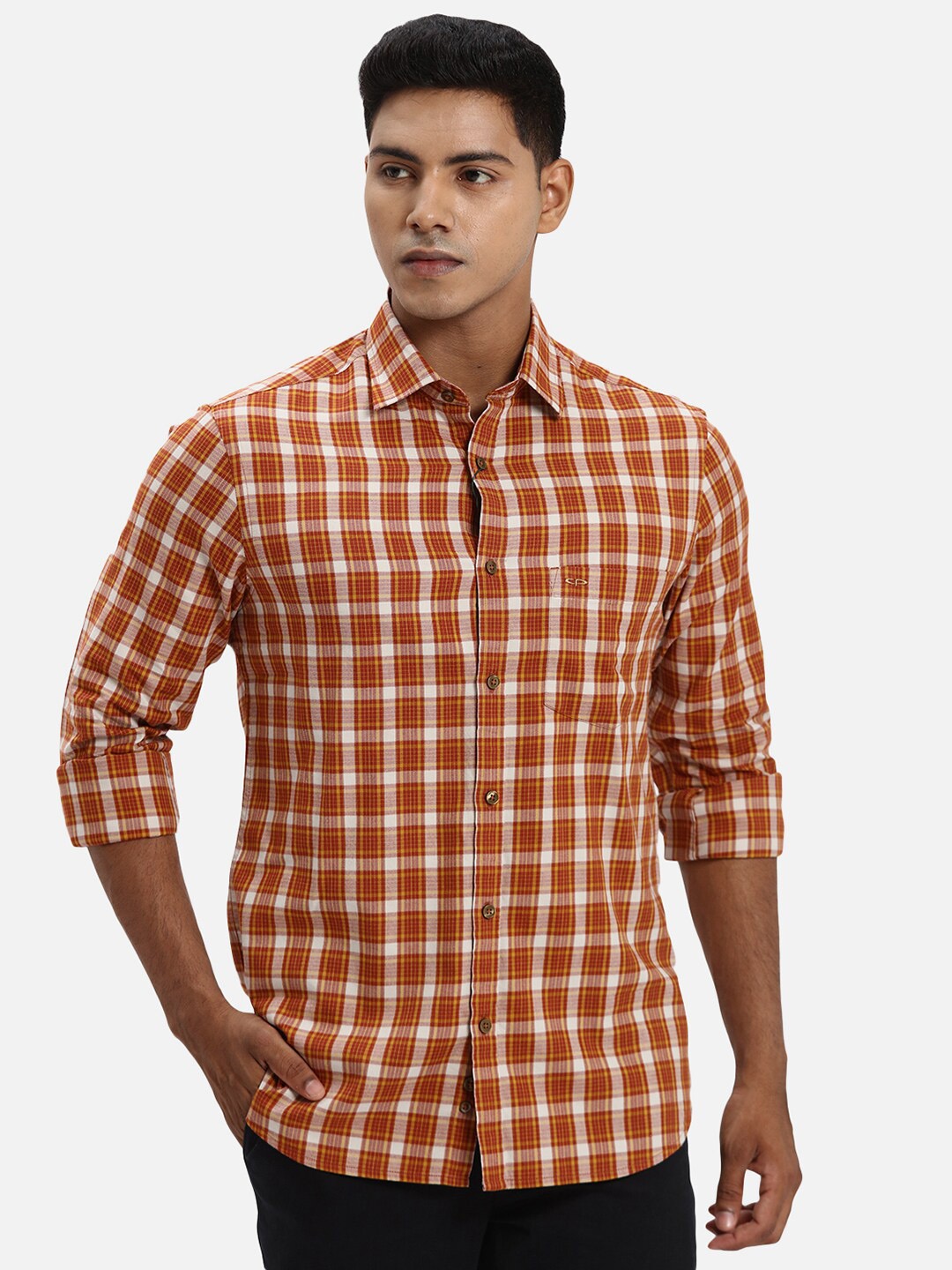 

ColorPlus Cotton Tartan Checks Opaque Checked Casual Shirt, Brown