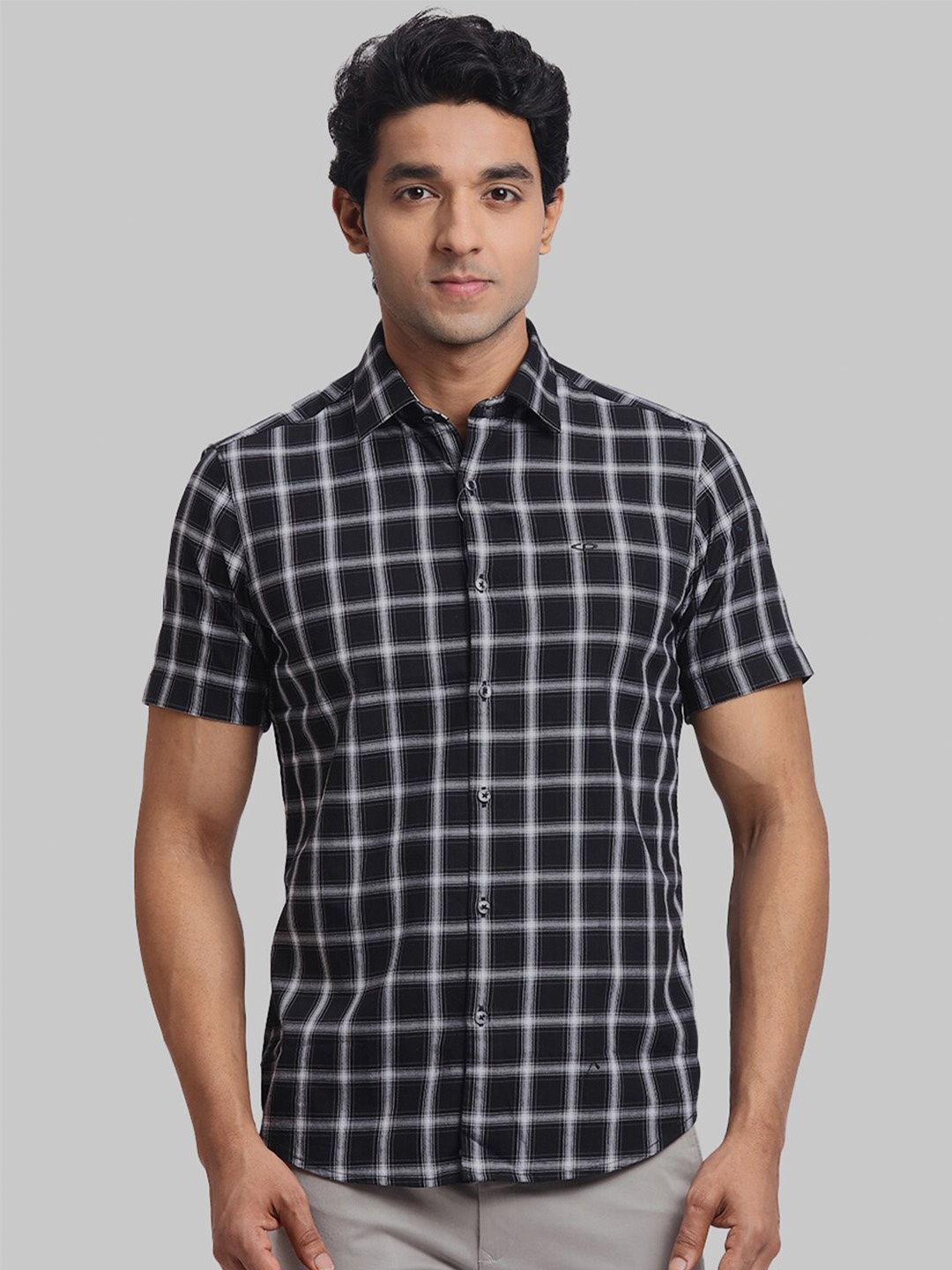 

ColorPlus Windowpane Checks Cotton Casual Shirt, Black