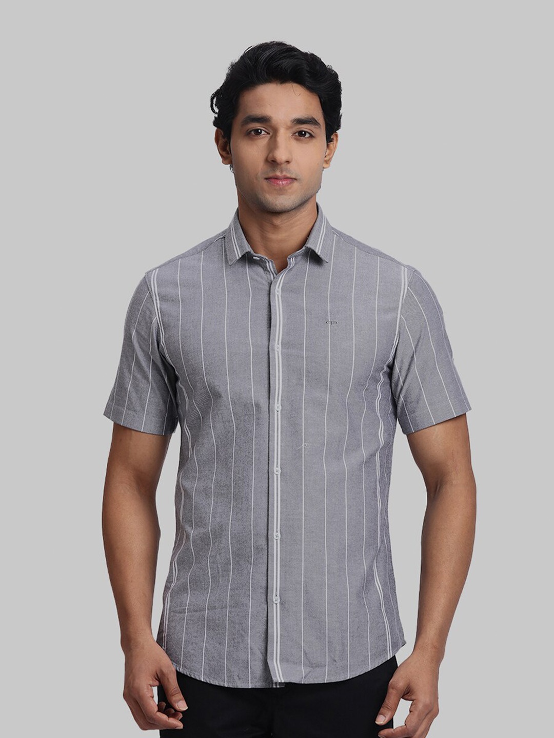 

ColorPlus Opaque Striped Spread Collar Cotton Casual Shirt, Grey