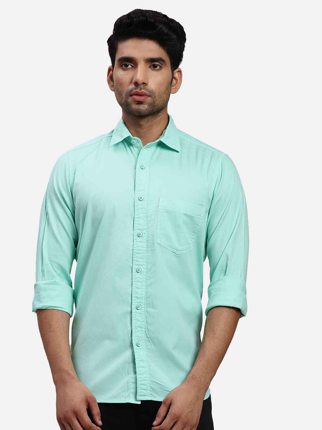 

ColorPlus Cotton Spread Collar Opaque Casual Shirt, Green