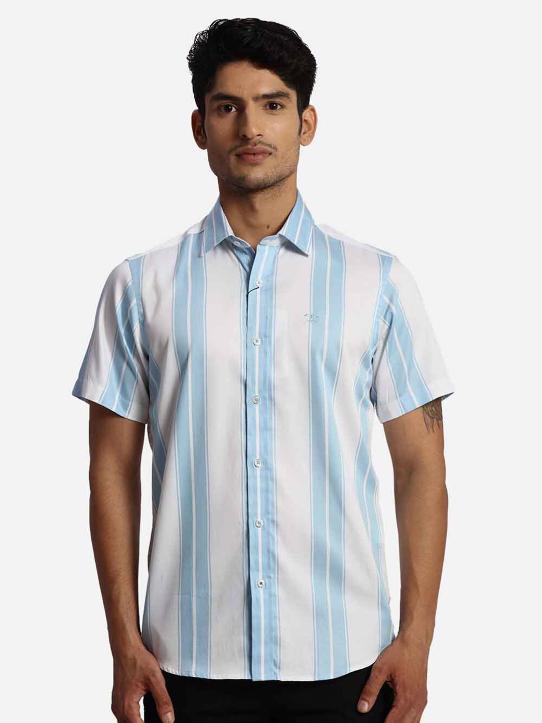 ColorPlus Vertical Striped Cotton Casual Shirt, White