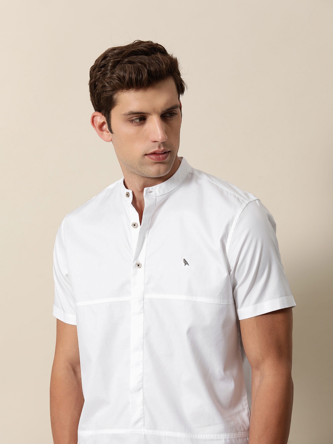 

Mr Bowerbird Men Premium Mandarin Collar Casual Shirt, White