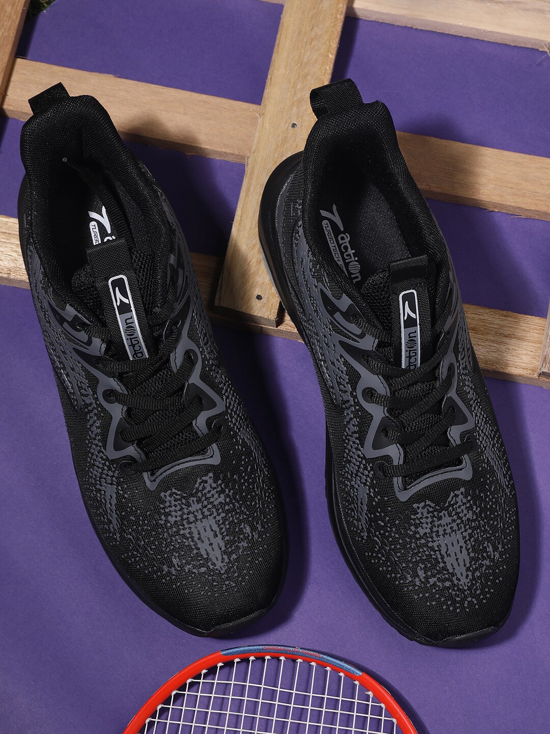 

Action Men Lace Up Mesh Running Shoes, Black