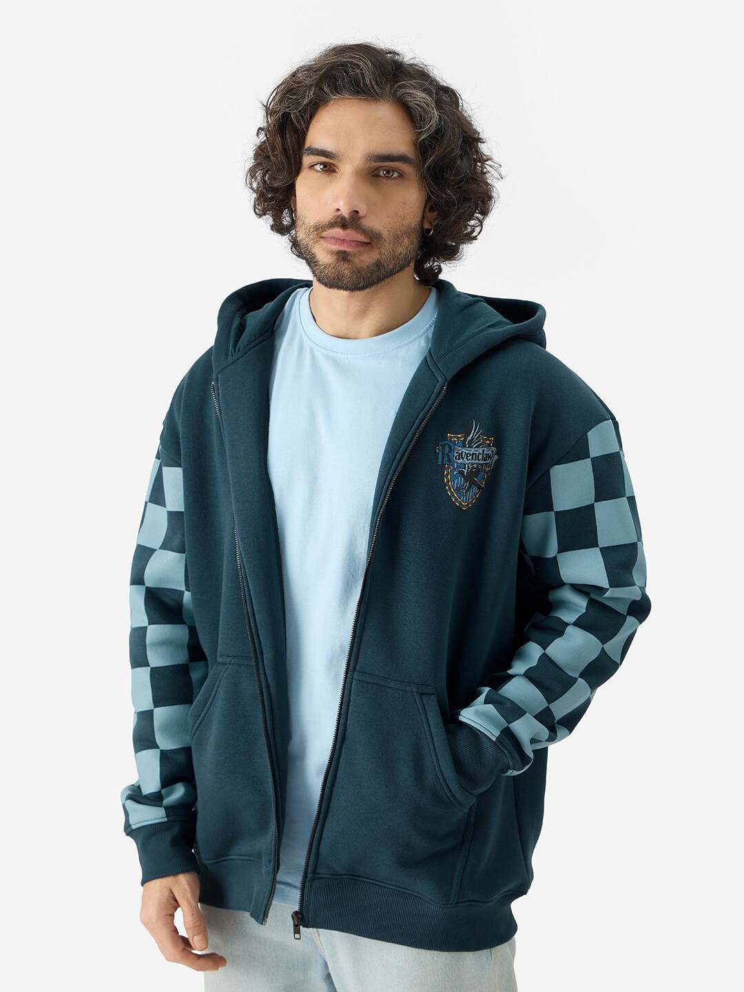 

The Souled Store Checked Hooded Long Sleeves Front-Open Sweatshirt, Green