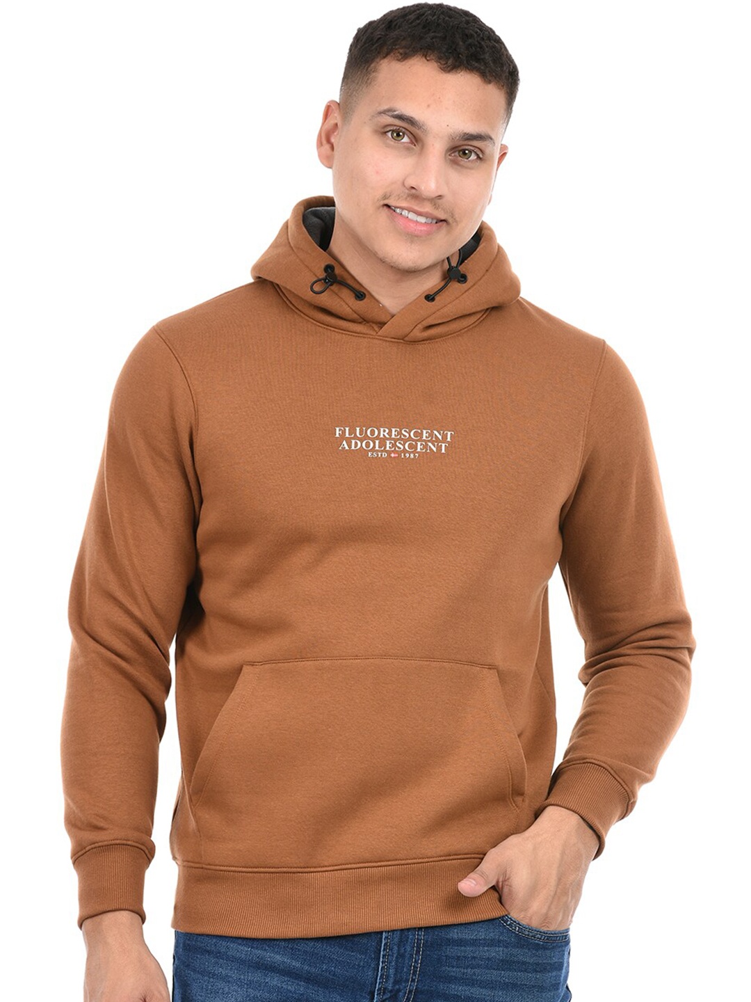 

EXCEED Typography Printed Hooded Pullover, Brown