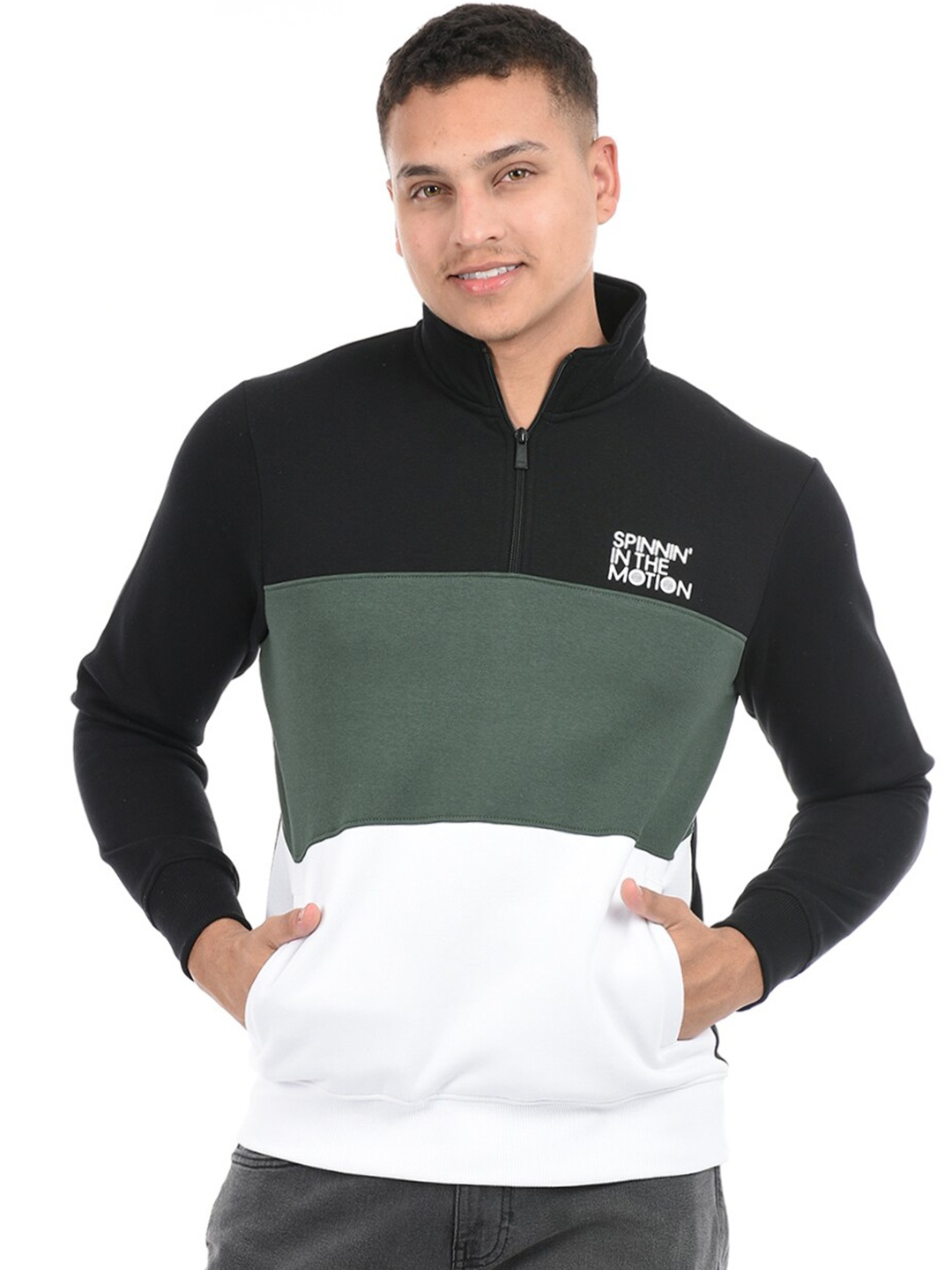 

EXCEED Colourblocked Long Sleeves Pullover, Black