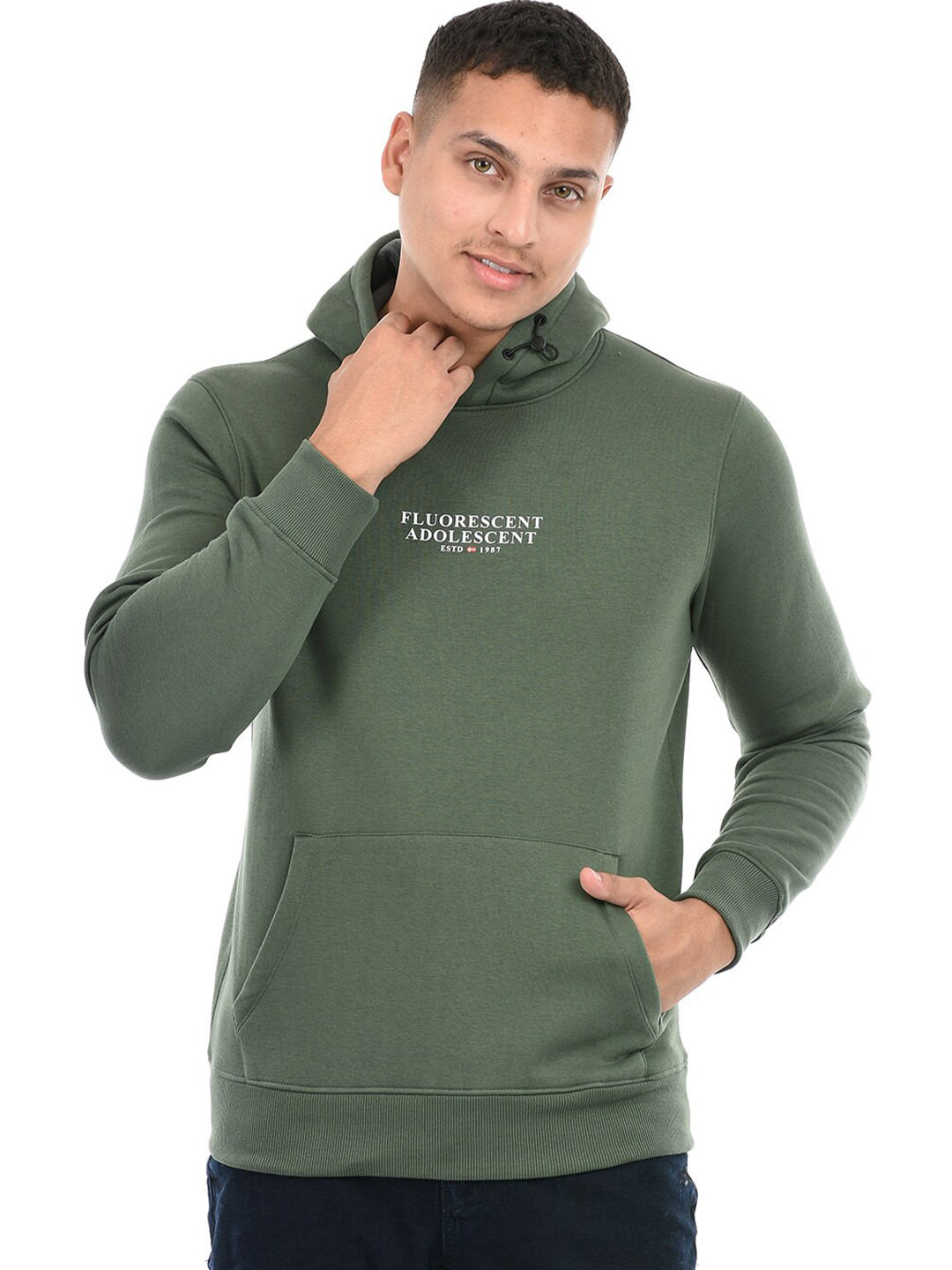 

EXCEED Typography Printed Hooded Sweatshirt, Green