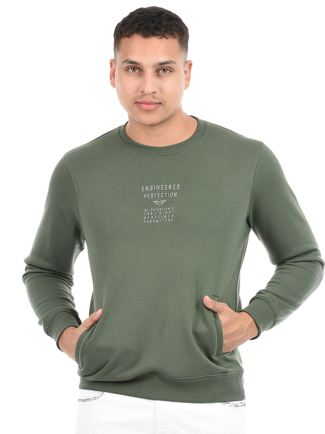 

EXCEED Round Neck Cotton Fleece Sweatshirt, Green