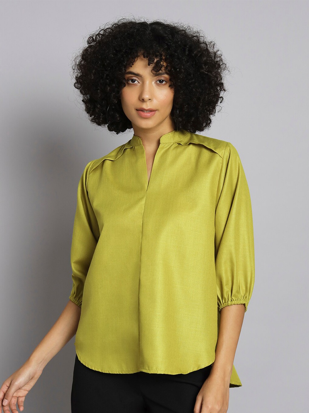 

Chemistry Mandarin Collar Cotton Shirt Style Top, Green