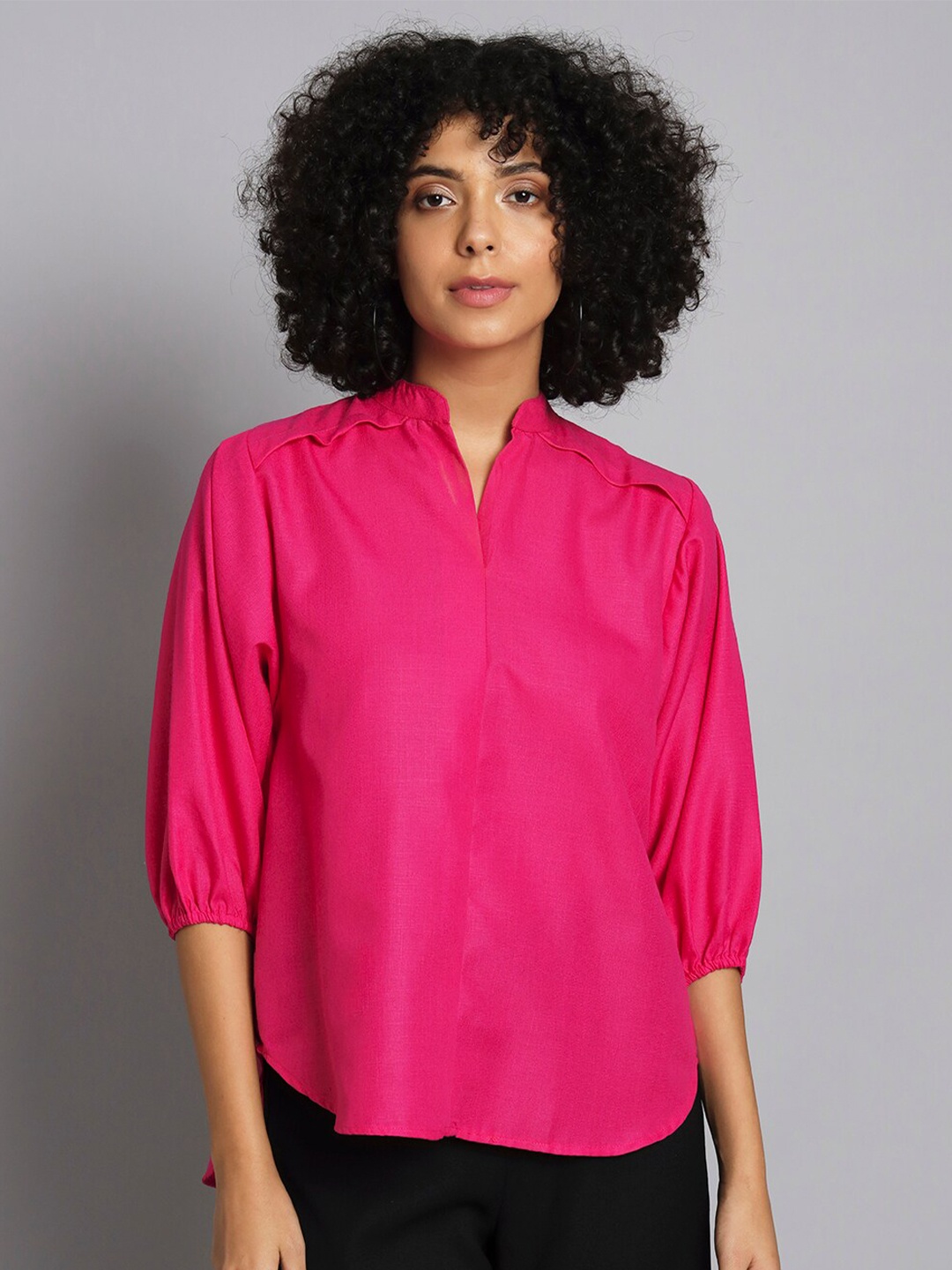 

Chemistry Mandarin Collar Cotton Shirt Style Top, Fuchsia