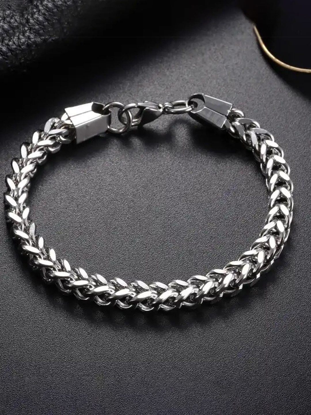 

MEENAZ Men Silver-Plated Stainless Steel Link Bracelet