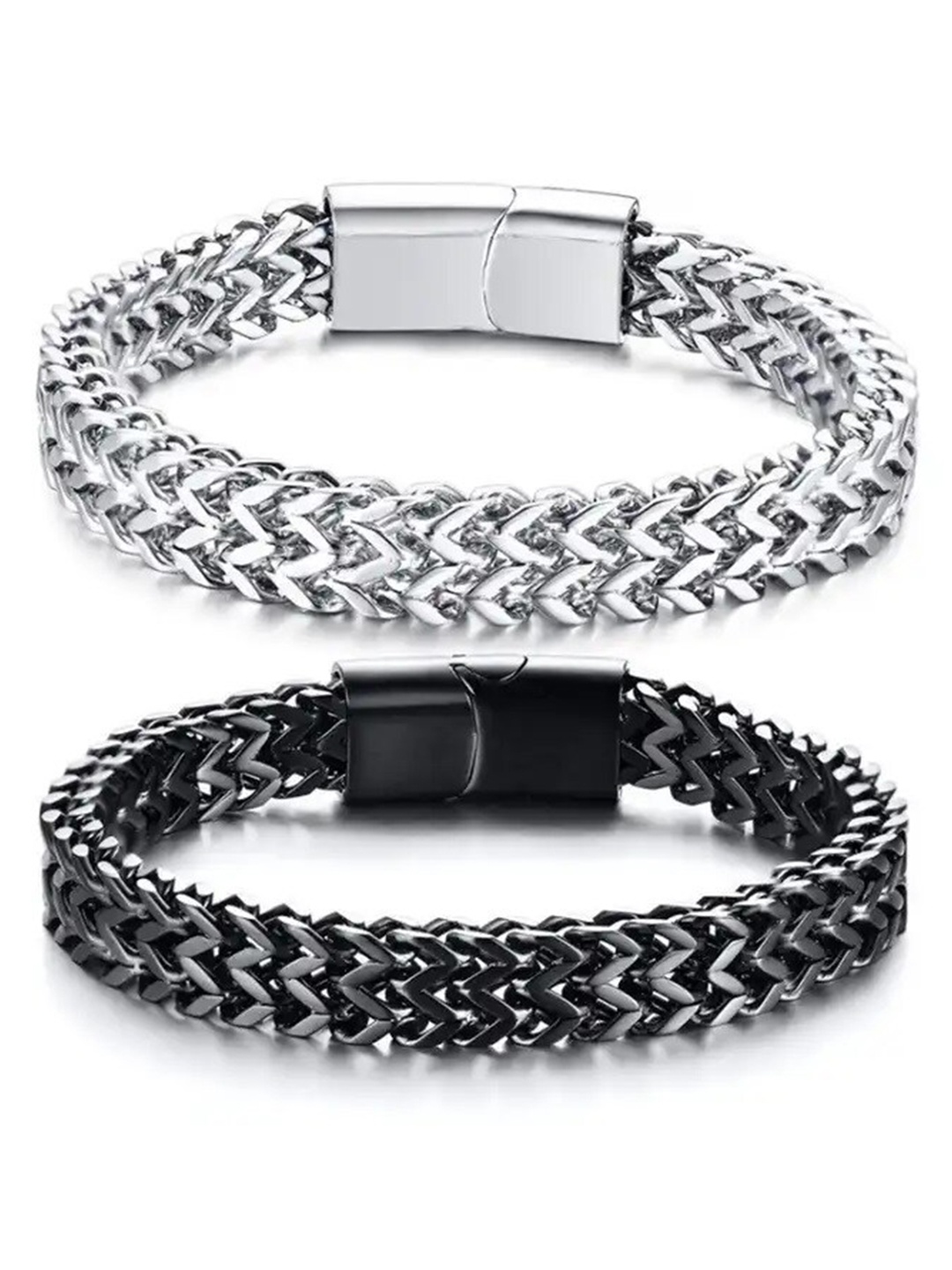 

MEENAZ Men Set of 2 Stainless Steel Silver Plated Link Bracelets