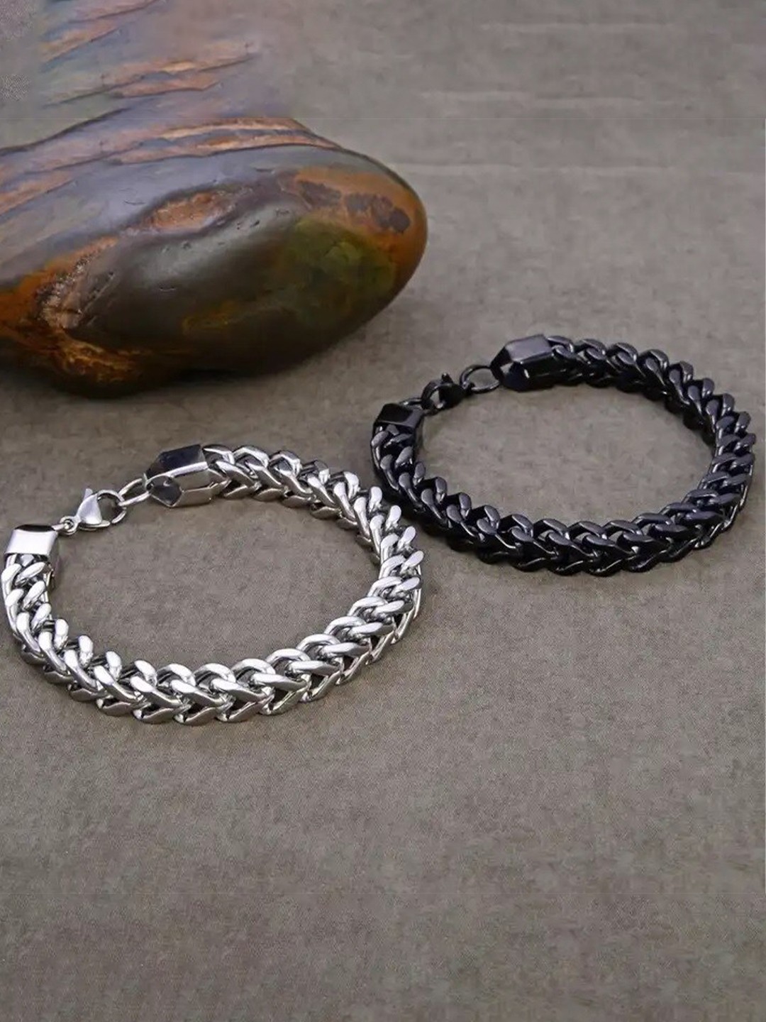 

MEENAZ Men Set Of 2 Silver-Plated Link Bracelets