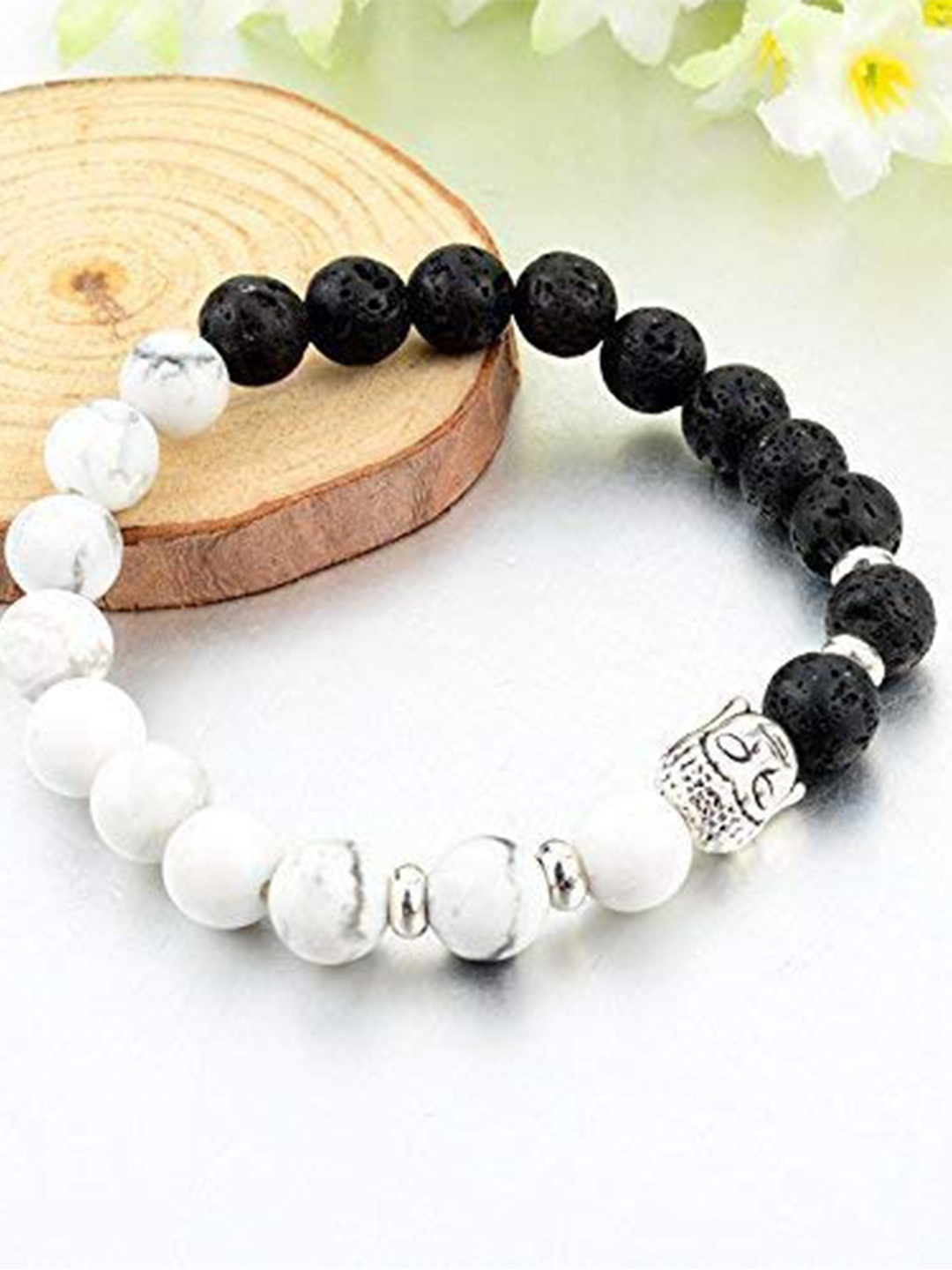 

MEENAZ Men Beaded Stainless Steel Bracelet, Black