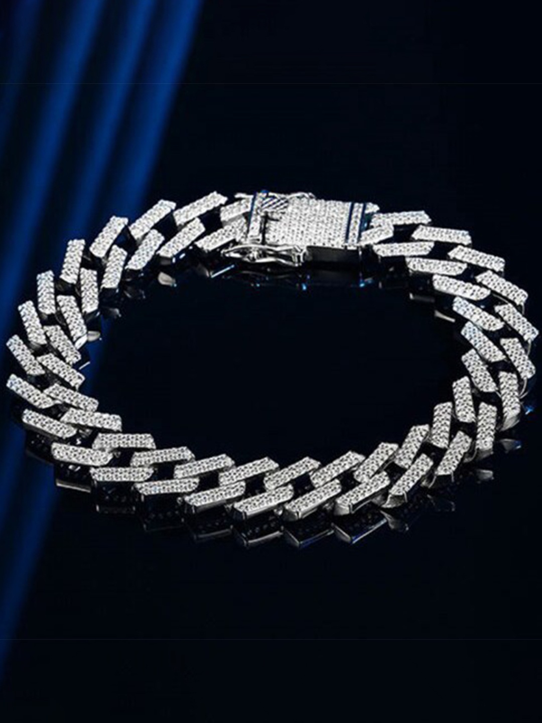 

MEENAZ Men American Diamond Silver-Plated Link Bracelet