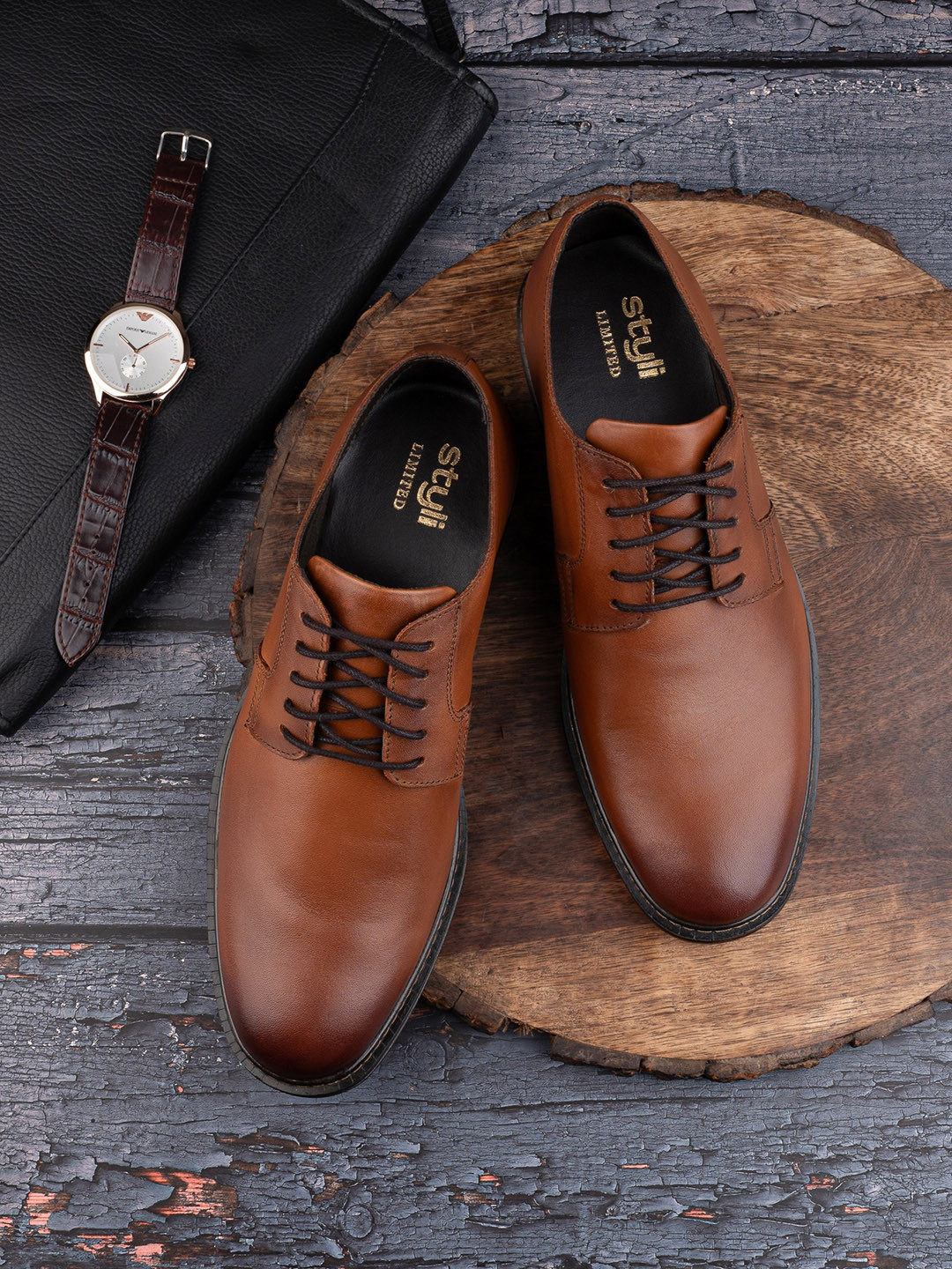 

Styli Men Leather Formal Derbys, Tan