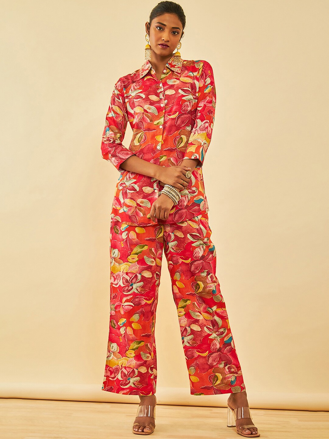 

Soch Floral Printed Shirt & Trouser Co-Ord Set, Red