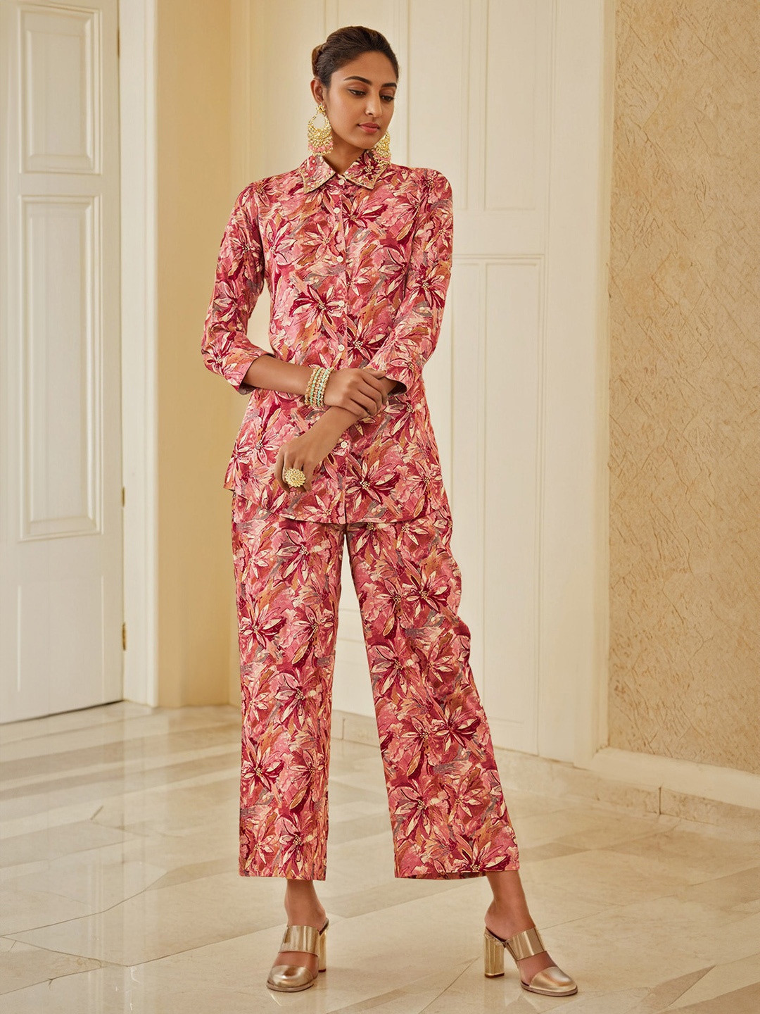 

Soch Floral Printed Shirt With Palazzo, Pink
